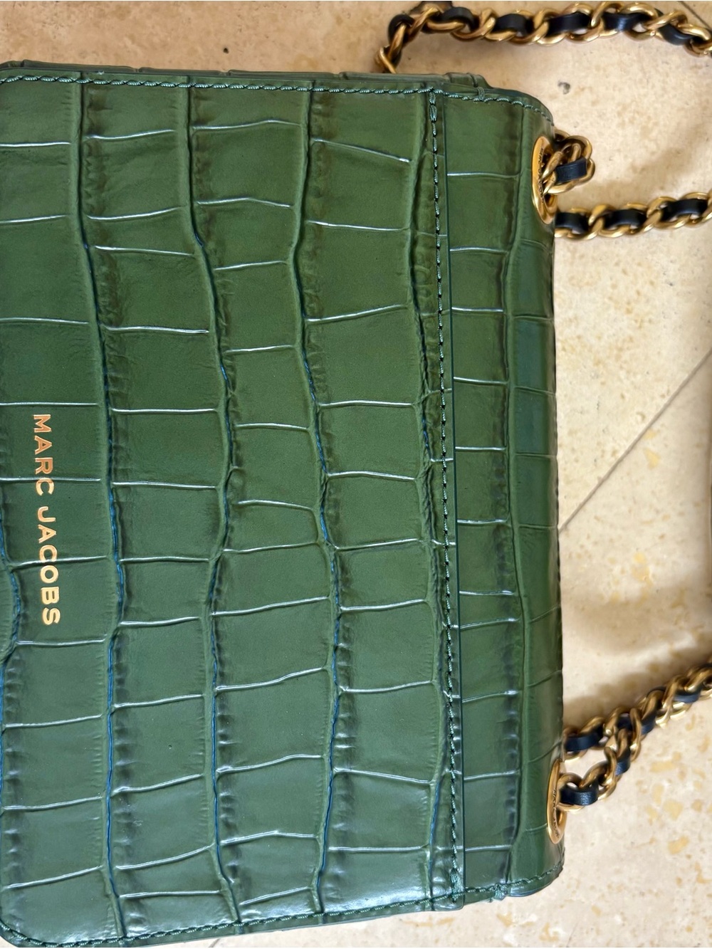 BRAND NEW / Marc Jacobs Green Quilted Croc-Embossed Crossbody with Gold Chain - Picture 6 of 7